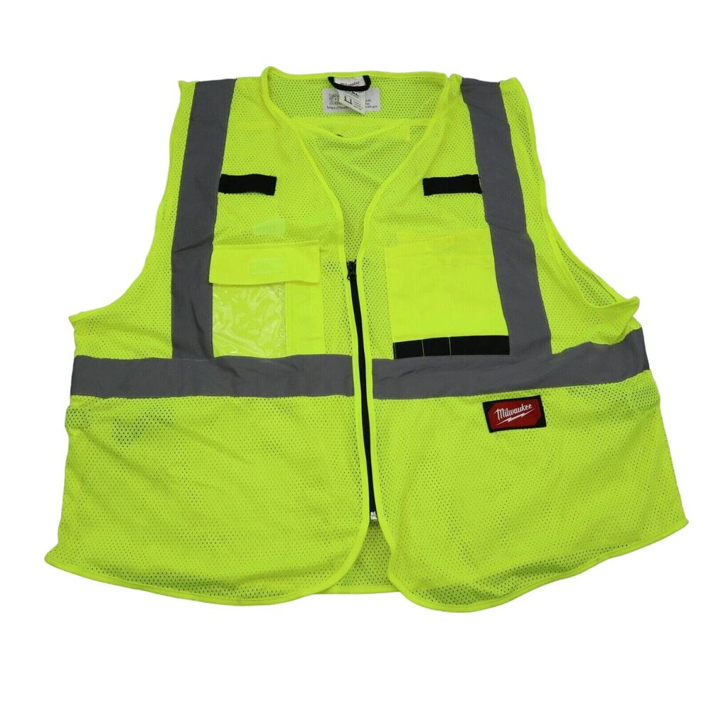 Milwaukee Vest Mens XL Green Zip Up High Visibility Reflective Safety Wear Top